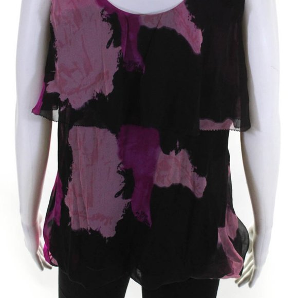 Diane Von Furstenberg Sleeveless Scoop Neck Ruffled Blk Pink Sz 10 #106 - Picture 9 of 11